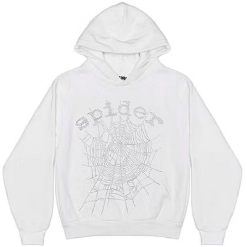 Sp5der Og Rhinestone Logo Hoodie In White